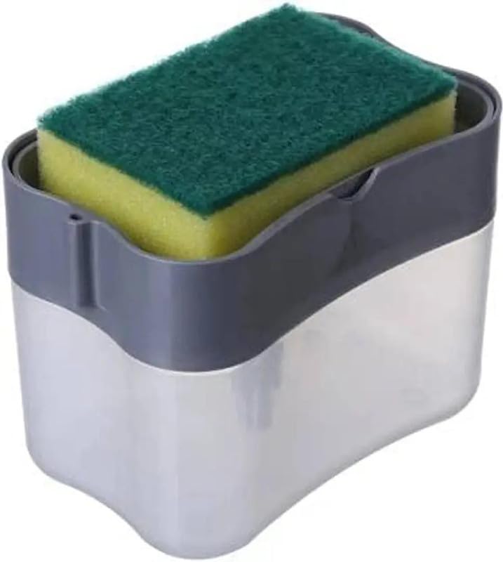 . Soap Pump Dispenser Sponge Holder with 1 Cleaning Sponges for Kitchen Sink, Dish Washing 2 in 1 Dispenser for Dishwasher Liquid Holder- Multicolour, 385 Ml, Pack of 1-DT
