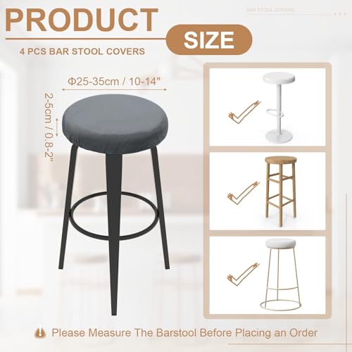 Housse de tabouret de bar velours gris foncé : lot de 4 protections élastiques - 3