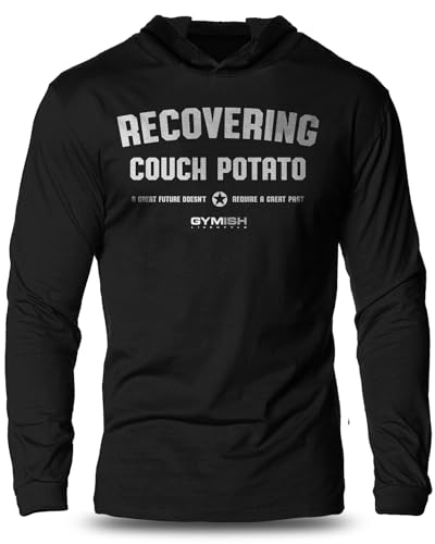 Gymish Lifestyle Funny Saying Recovering Couch Potato Workout Long Sleeves Hooded for Gym Men