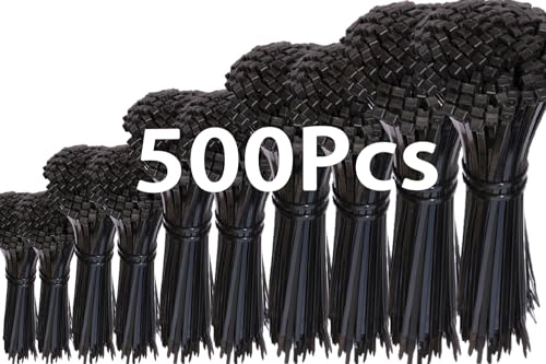LANHUIYY Set di 500 fascette stringicavo nero, 200 mm, resistenti ai raggi UV, gestione dei cavi, per lavori di giardinaggio, 500 pezzi, ZD-004