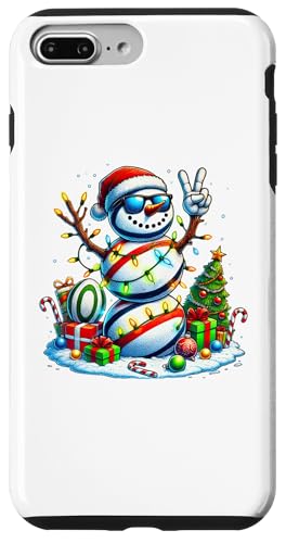 Carcasa para iPhone 7 Plus/8 Plus Muñeco de nieve de mano con signo de paz, rugby, Navidad, mujeres, hombres