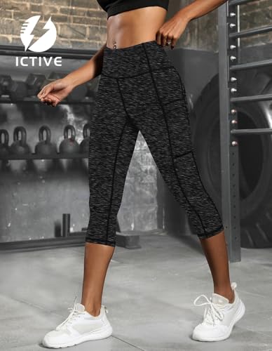 Fihapyli ICTIVE Women's Capris Yoga Pants with Pockets Running Pilates Fitness Running High Waisted Leggings Darkgray M — view 4