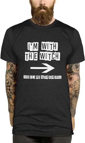 I'm with The Witch Slim Fit t Shirt Mens Husband Boyfriend Funny Halloween Outfit Men Women Graphic Unisex Tee Shirt Black XXL