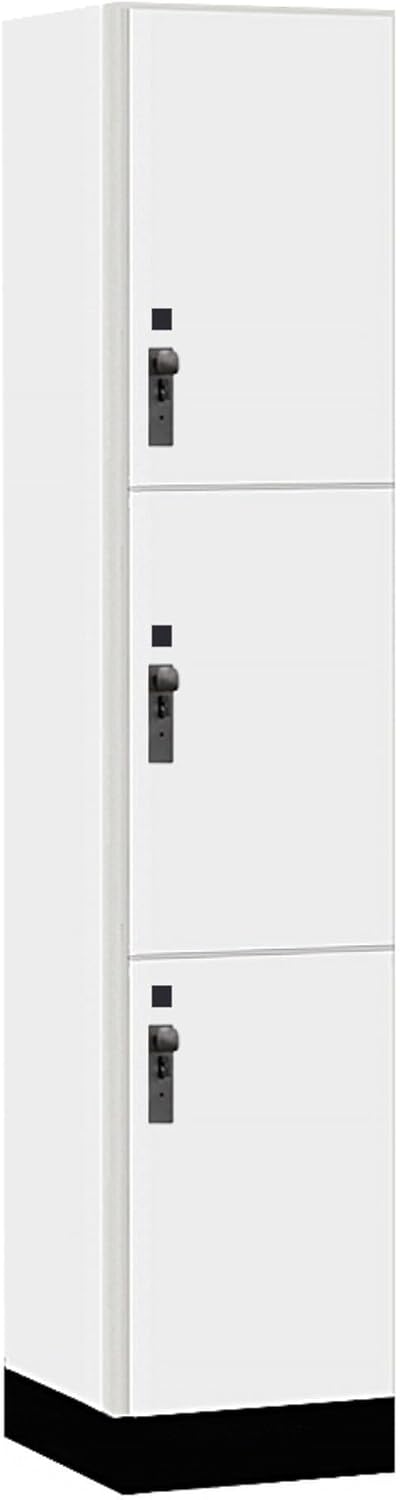 Salsbury Industries 15" Wide Wood Locker - Triple Tier - 1 Wide - 6 Feet High - 18" Deep - Arctic White - Hasp