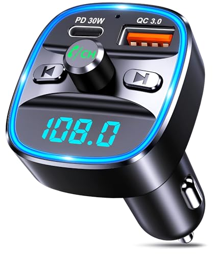 Bluetooth FM Transmitter, Car USB Bluetooth Adapter for Music, Bluetooth Car Adapter, MP3 Cars and player functionality, dual USB ports, and hands-free calling