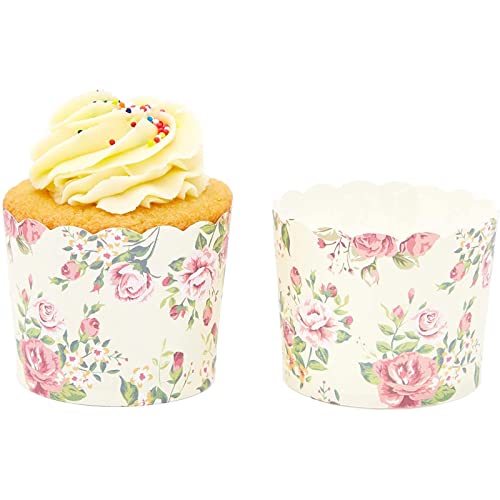 50 Pack Vintage Floral Cupcake Wrappers For Wedding, Flower Paper Baking Cups And Muffin Liners For Tea Party (2.25 X 2.75 In) #TOP4