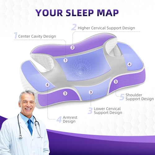 Image of Ergo Cervical Pillow for Neck and Shoulder Pain Relief,Cooling Orthopedic Contour Memory Foam Pillows,Side Sleeper Pillows for Neck Support,King Size Bed Pillows for Back Stomach Sleepers(Ash Grey)