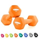ACTIVE FOREVER Dumbbells 2×4kg, Set of 2, Hex Dumbbells Pair, Neoprene Waterproof Non-slip Dumbells Set (Orange)