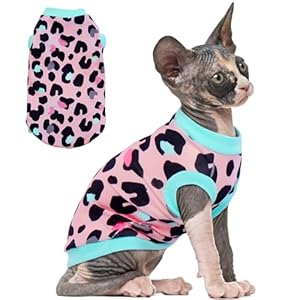 PUMYPOREITY Sphynx Cat Clothes, Stretchy Cat Sweater, Soft Hairless Cats Shirt, Pullover Cat Pajamas, Cat Turtleneck for Sphynx Cornish Rex, Devon Rex, Pink, S