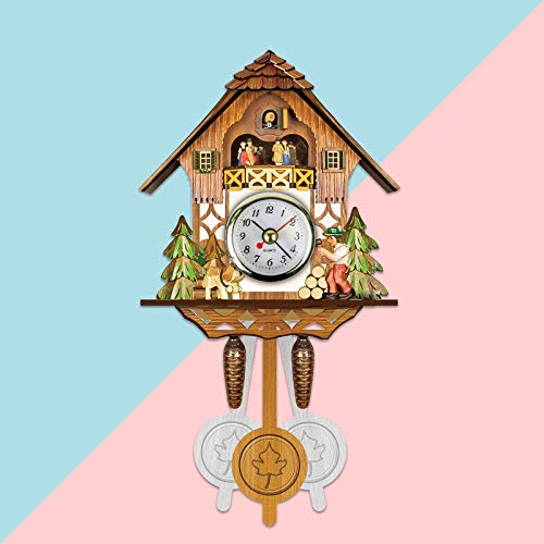 Tiny Modern Cuckoo Clock -Antique Wooden Handcrafted Chalet Cuckoo Birdhouse Wall Clock-Pendulum Wall Clock Home Decor Hanging Cuckoo Clock- Auto Swing Bell Pendulum Home Decor (B)