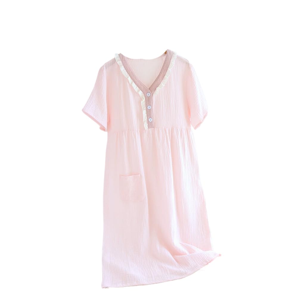 Camisón para Mujer - Camisón De Gasa Doble De Algodón De Verano, Falda Corta para Mujer, Falda para El Hogar, Falda Larga De Estilo Lindo, Vestido Suelto