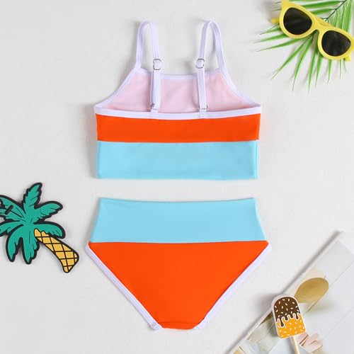 Image of Little Girl Swimsuit Casual Swimwear Kids Two Piece Color Block Bathing Suits Beach Bikini Set 3-12Years