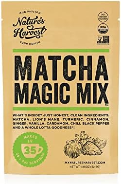 Matcha Magic Mix, Matcha Green Tea Powder with Lion’s Mane and 7 Spices, Low Caffeine Matcha Latte Powder with No Added Sugar, Green Tea Powder for Cold and Hot Drinks, 35 Servings - Nature’s Harvest