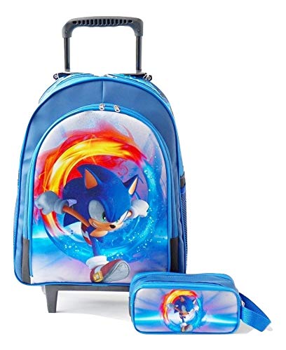 Mochila Rodinhas Sonic Power Lancheira E Estojo Kit
