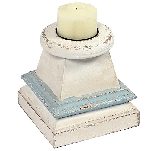 Stubby Rustic Candles Holder, Shabby White Candle Holders, Wood Candle Stands For Pillar Candles, 7 Inch Tall Square Candlestick Holder For Wedding Party, Home Dining Room #TOP3