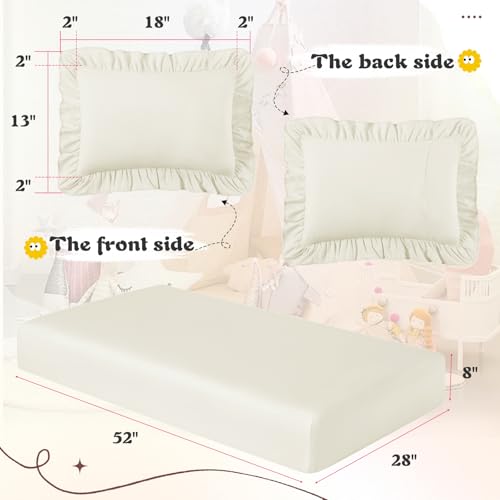 Image of KKJIAF 3 Piece Toddler Sheet Set Microfiber, Includes a Flat Sheet, a Fitted Sheet and a Ruffle Pillowcase, Beige