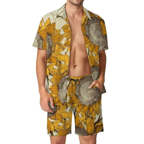 Ensemble Chemise Short Homme Ensemble de Plage Été 2 Pièces S Motif Tournesol Imprimé Floral
