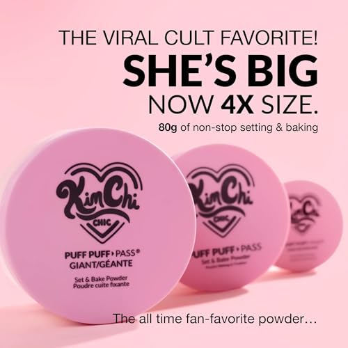Image of KimChiChic Beauty Giant Puff Puff Pass Set & Bake Powder - Loose Setting Powder with Rice Powder & Vitamin E, Finely Milled for All Day Wear, Translucent 80g