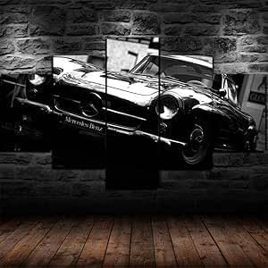 chyongshan Car Poster 5 Panel Canvas Printed Modern Wall Art Poster Home Decoration 150 x 80 cm with Frame