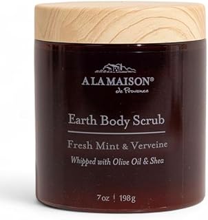 Earth Body Scrub – Fresh Mint & Verveine – Natural Pumice Scrub with Shea Butter & Olive Oil – Gently Exfoliates & Softens Skin – French Formula – Plant-Based – 7 oz – Amber Collection