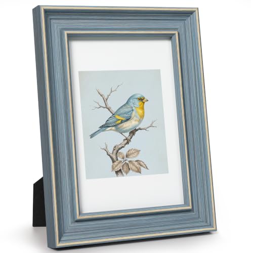 Afuly 4x6 Picture Frame Vintage Blue Coastal Photo Frame with Gold Line