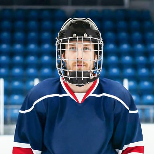 image for Sabary Adult Black Hockey Helmet Combo with Facemask Cage, High Densit