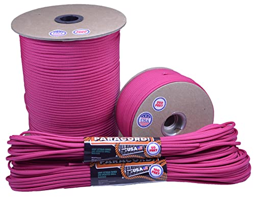 Bored Paracord - 1', 10', 25', 50', 100' Hanks & 250', 1000' Spools of Parachute 550 Cord Type III 7 Strand Paracord Well Over 300 Colors - Fuchsia - 50 Feet