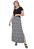 ellos Plus Size Knit Maxi Skirt - L, Black White Floral