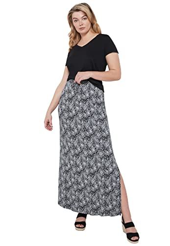 ellos Plus Size Knit Maxi Skirt - L, Black White Floral