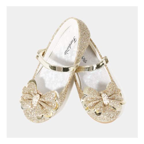 Glitter Mary Jane Flower Shoes For Girls Babys Party Dress Shoes Size 9 0-6 T Toddler School Uniform Flats For Girls Performance Princess Platform (2501Gold 8) #TOP5