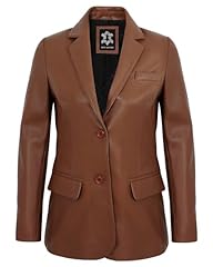 2 Button Leather Blazer - Cognac