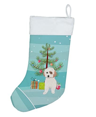Caroline's Treasures WDK3181CS Shih-Tzu White and Red Christmas Christmas Stocking Fireplace Hanging Stockings Christmas Season Party Decor Family Holiday Decorations