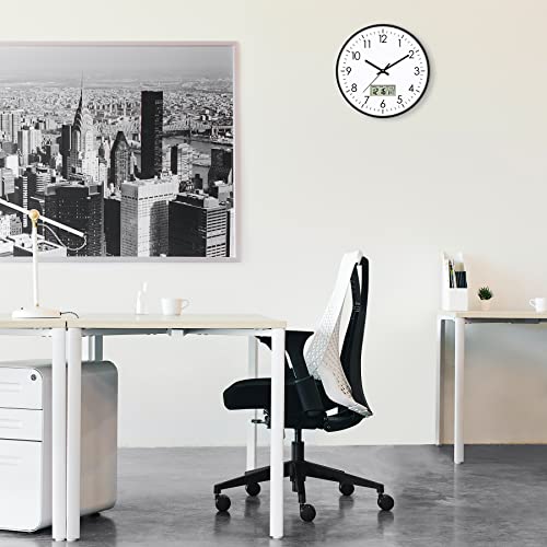 Foxtop Digital Wall Clock With Date, Month, Day Of Week And Temperature, 12 Inch Non-Ticking Silent Battery Operated Round Quartz Analog Clock For Classroom Office Bedroom Home School #TOP7