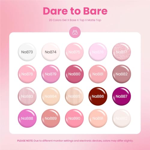Image of Beetles Pink Gel Polish Set, 20 Colors Dare to Bare Gel Nail Polish | Hot Nude White Glitter Shade,Soak off Uv Led Manicure Kit, with 3Pcs Base&Top Coat for DIY Gift Women