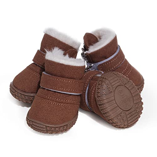 Hdwk&Hped Snow Dog Boots Warm Fleece Dog Winter Booties Anti-Slip Pet Shoes For Small Medium Dog Cat (Brown, #2) #TOP11