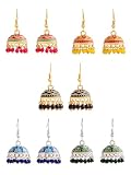 Qiroko Gulnaar Collection - Jhumka - Juego de pendientes étnicos Meenakari con perlas esmaltadas tradicionales para mujeres y niñas, Sin