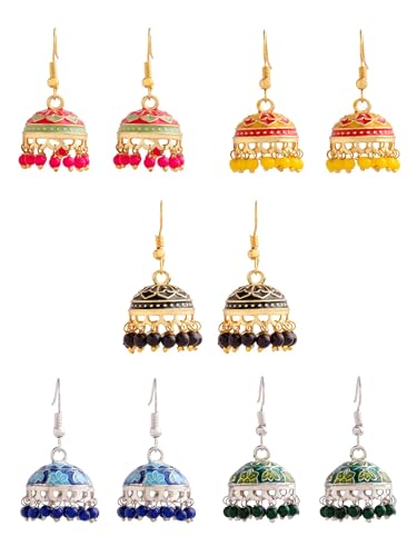 Qiroko Gulnaar Collection | Jhumka For Women Ethnic Meenakari Traditional Enamel Pearl Jhumki Earrings Set For Women And Girls | Multi-Colour | Anniversary Birthday Gifts