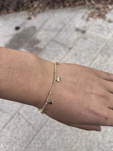 14K White Gold Plated Link Bracelet for Women Heart Star Round Beaded Charms Dainty Chain Simple Jewelry Gifts4