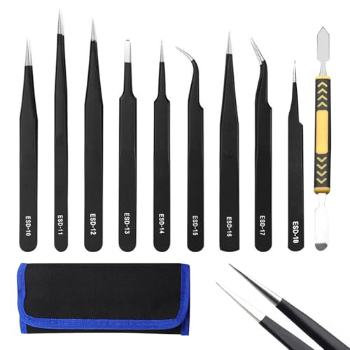 9Pcs Precision Tweezers Set, Anti-Static Stainless Steel Tweezer, Precision ESD Tweezer, Tweezers for Electronic Device Repair, Electronics & Jewelry Crafting