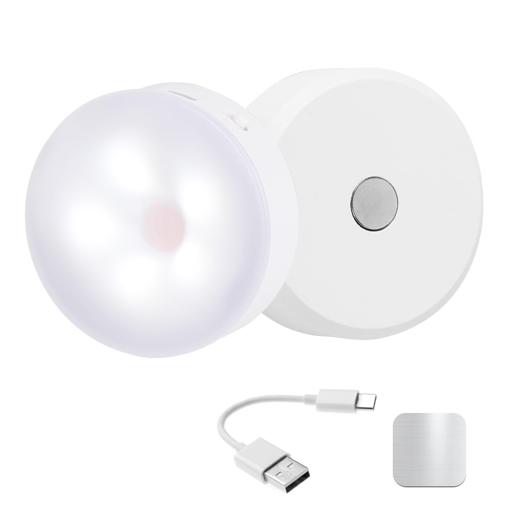 3-Color LED Magnetic Night Light 6.8cm Dia Round Car Interior Roof Light Reading Light, USB Rechargeable Magnetic Wall Light Wardrobe Closet Light-image-20
