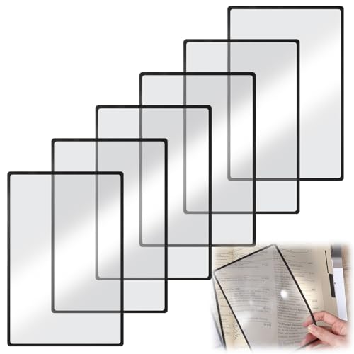 Kifmurase 6 pezzi 3 x lente di ingrandimento da lettura a pagine intere, grande e leggera, rettangolare, per anziani, aiuto per la lettura di libri, giornali, biglietti, con lente fresnella, 18 x 12