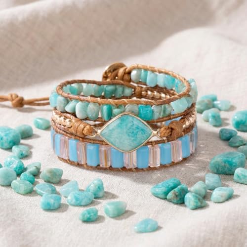 Image of YGLINE Natural Stone Bracelet 5 Wraps Bracelet Handmade Blue Color Boho Bracelet for Women Bracelet