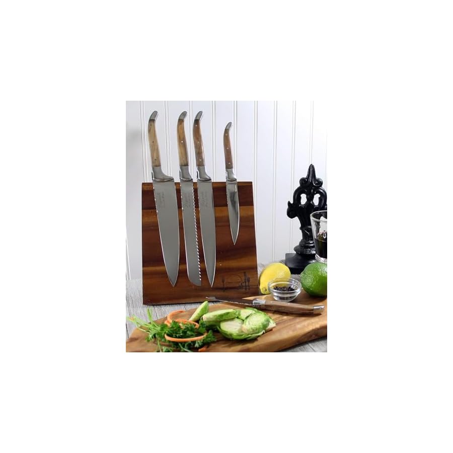 French-Home-Laguiole-Connoisseur-5-Piece-Knife-Set--Luxurious-Stainless-Steel-Knife-Set-with-Magnetic-Holder-and-Olivewood-Handles--Ideal-Additions-to-your-Kitchen-Essentials French Home Laguiole Connoisseur 5 Piece Knife Set – Luxurious Stainless Steel Knife Set with Magnetic Holder and Olivewood Handles – Ideal Additions to your Kitchen Essentials