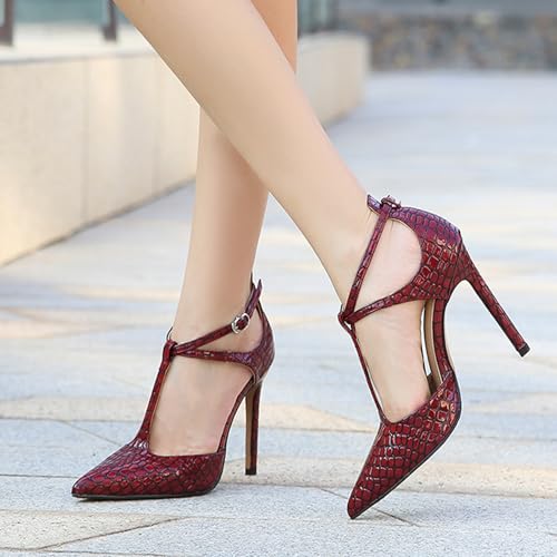 Women T-Strap High Heel Pumps Closed Pointed Toe Backless Ankle Strap Stiletto Dress Shoes Sexy Wedding Party Bridals Large Size 4.5-144