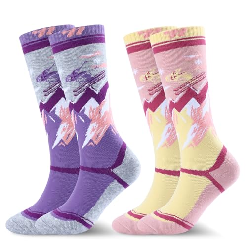 WEST BIKING Kids Merino Wool Ski Socks for Boys Girls Knee High Sock Thermal Winter Warm Snowboard Socks2 Pairs