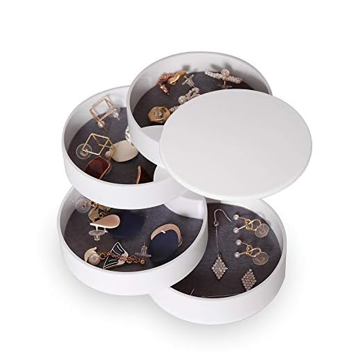 INMORVEN Schmuckaufbewahrung Organizer Schmuckkästchen Mädchen Schmuckkasten Damen Schmuckschatulle 4 Ebenen Drehbar Schmuckdose für Ring Ohrringe Aufbewahrung Halskette Haargummi(Weiß)