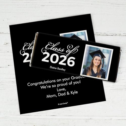 25 Pack Personalized Graduation Class of 2026 Candy Bar Wrapper Party Favors For Senior Gifts, Table Decoration, Dessert Tables & More - White (Candy Not Included)