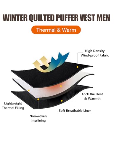Flygo Mens Puffer Vest Lightweight Winter Outdoor Vests Warm Stand Collar Zip Sleeveless Jacket Outerwear3