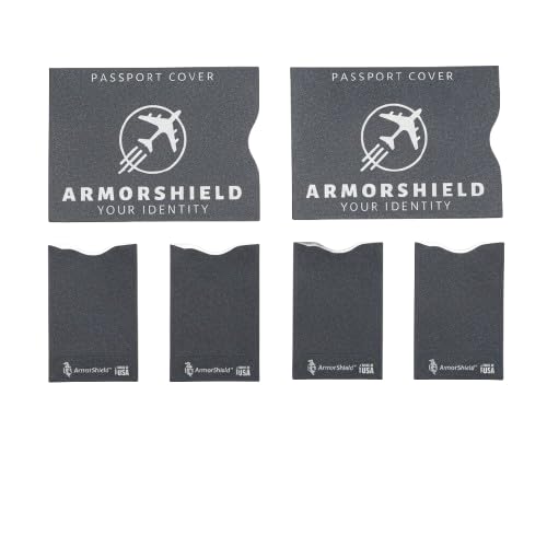 ArmorShield Your Identity 6-Piece Travel Protection Set – RFID Blocking 2 Passport Covers + 4 Credit Card/ID Sleeves – Slim, Water-Resistant,