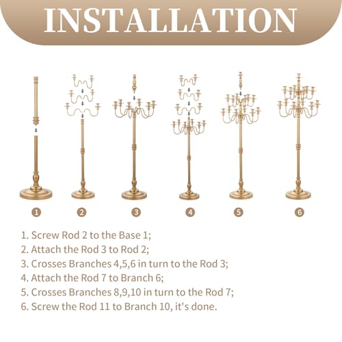 Sziqiqi Gold Candelabra Candle Holder: 13-Arms Floor Standing Candle Holders for Christmas Centrepiece - 130cm Tall Vintage Candlestick Holder for Home Dining Living Room Fireplace Decor - Cosy Home Interiors Sziqiqi Gold Candelabra Candle Holder: 13-Arms Floor Standing Candle Holders for Christmas Centrepiece - 130cm Tall Vintage Candlestick Holder for Home Dining Living Room Fireplace Decor - Image 6